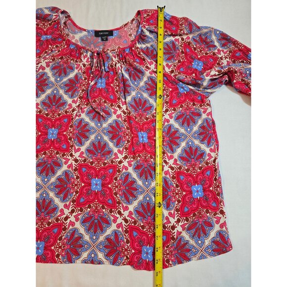 Karen Kane Size 3X Boho Floral Print Blouse Red & Blue Long Sleeve Peasant Style - Picture 10 of 13